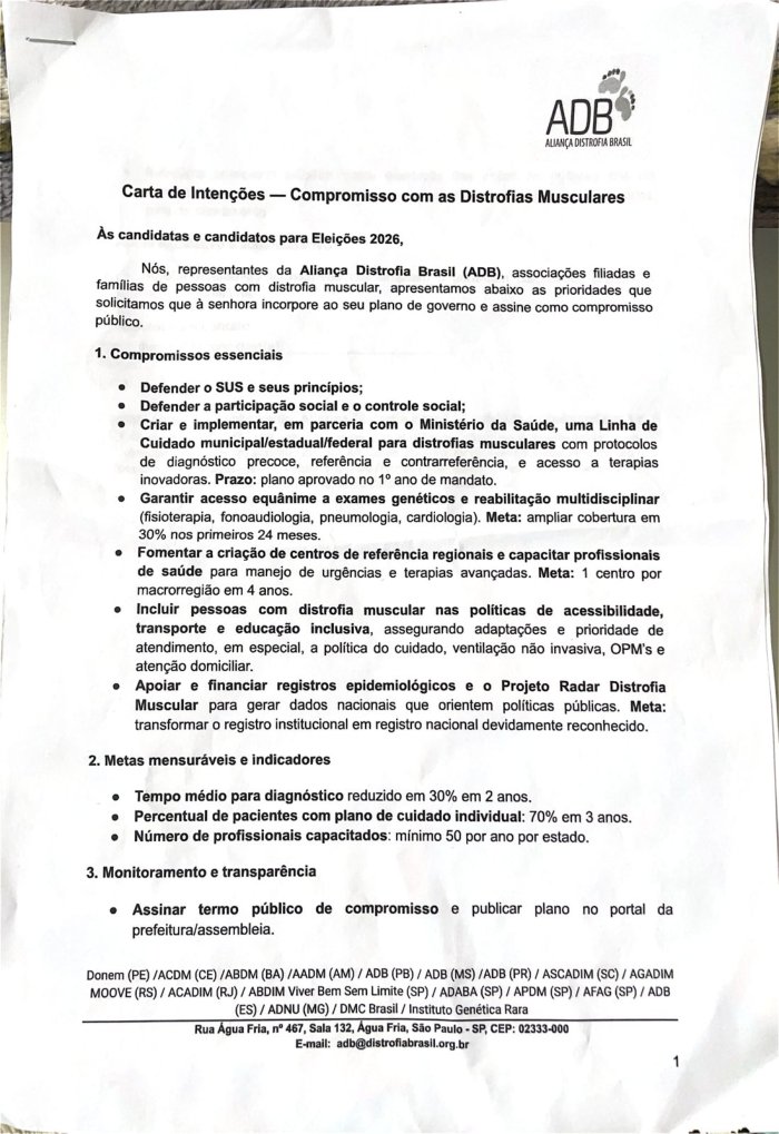 Capa — Carta de Intenções — Compromisso com as Distrofias Musculares (ADB)