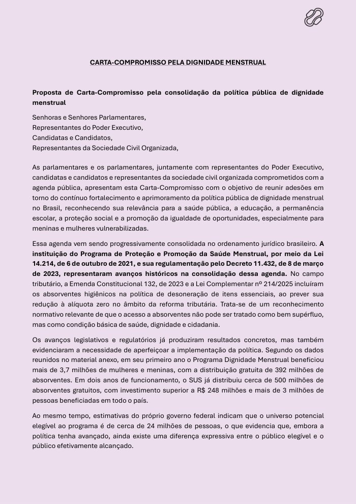 Capa — Carta-Compromisso pela Dignidade Menstrual