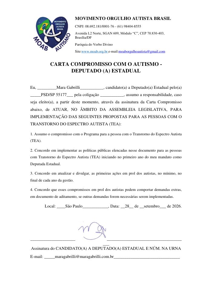 Capa — Carta Compromisso com o Autismo — Deputada Estadual (MOAB)